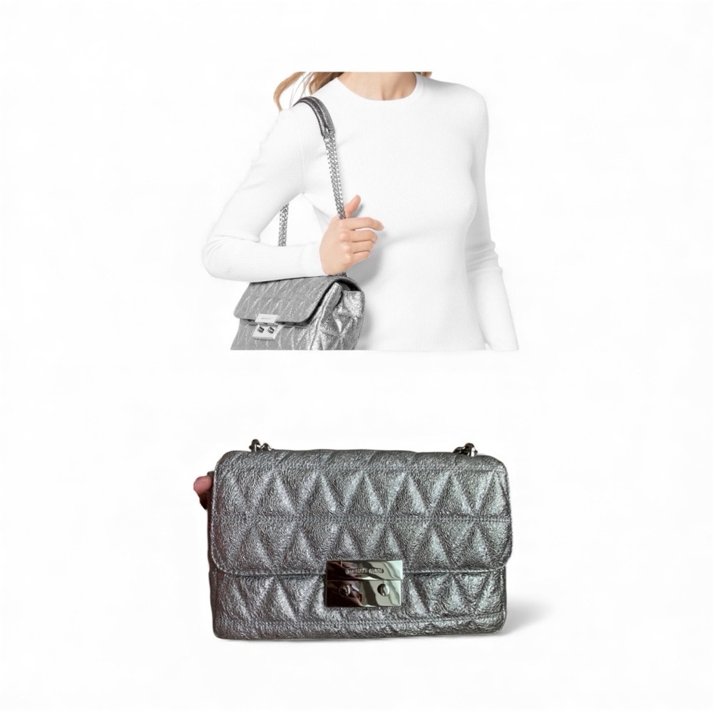 SOLD - Michael Kors Silver Quilted Leather Shoulder Bag w/Silver Hardware - Picture 6 of 13